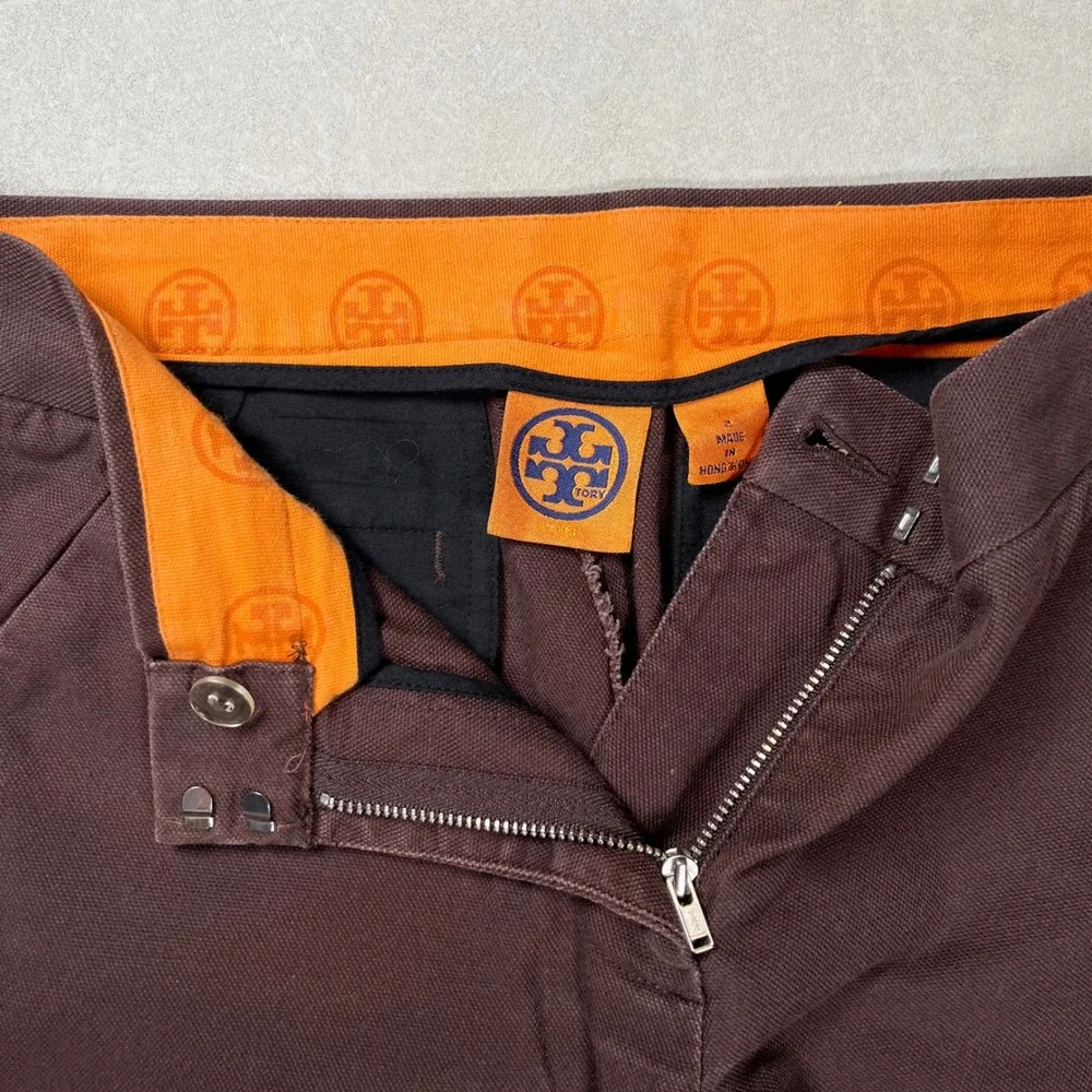 Tory Burch Wide Leg Pants Women 2 Brown Flare Cotton Blend Office Work Academia